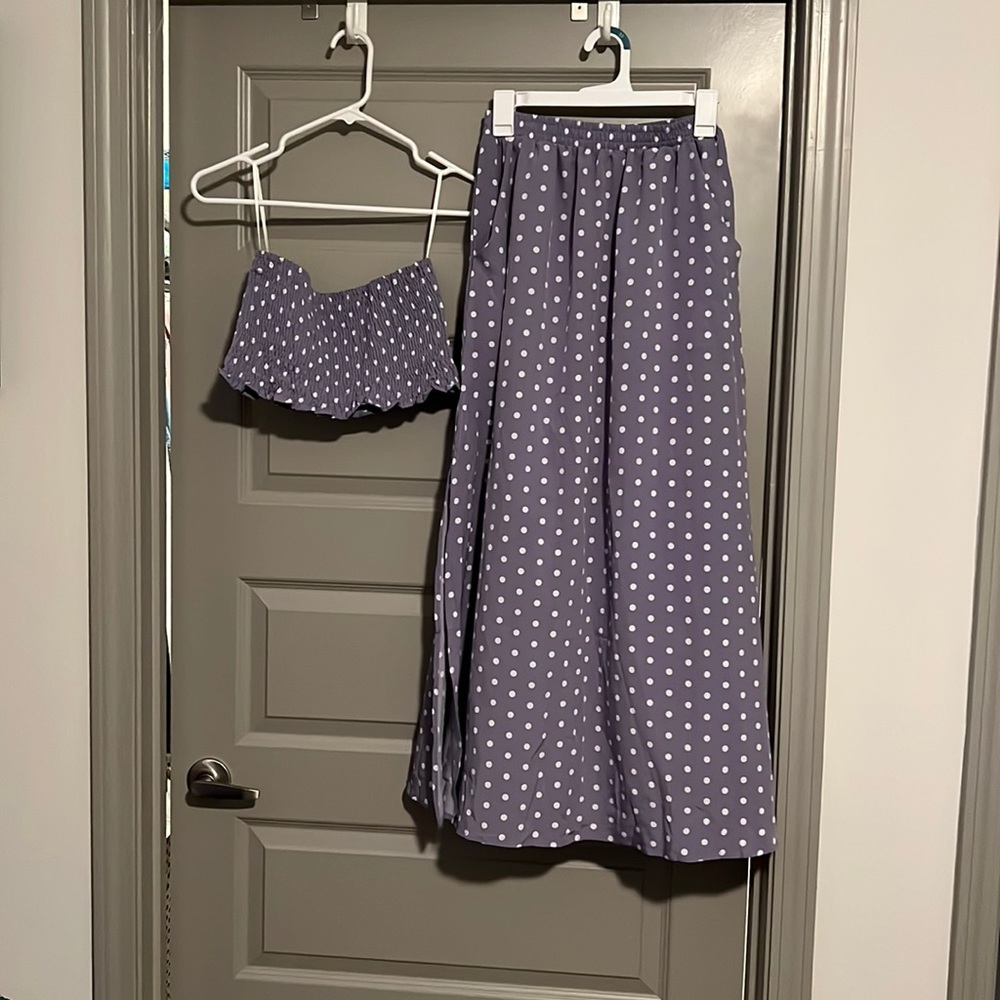 2 Piece Outfit Crop Tube Tops and Split Long Skirt Set